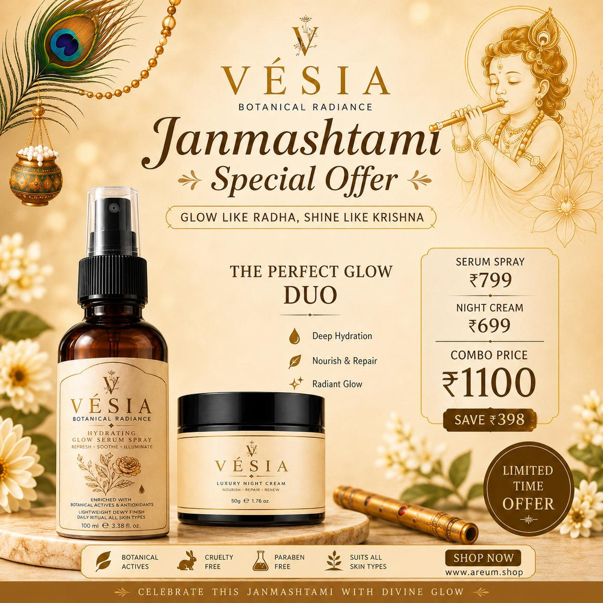 VÉSIA™ Radiance Duo | Glow Serum Spray + Overnight Renewal Cream