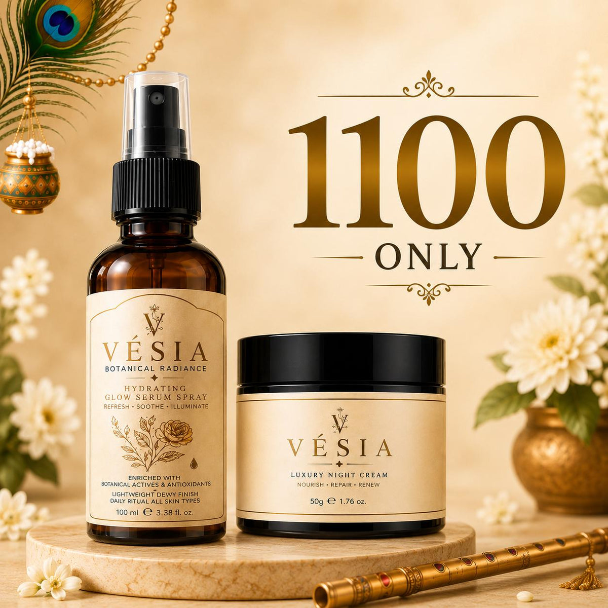 VÉSIA™ Radiance Duo | Glow Serum Spray + Overnight Renewal Cream