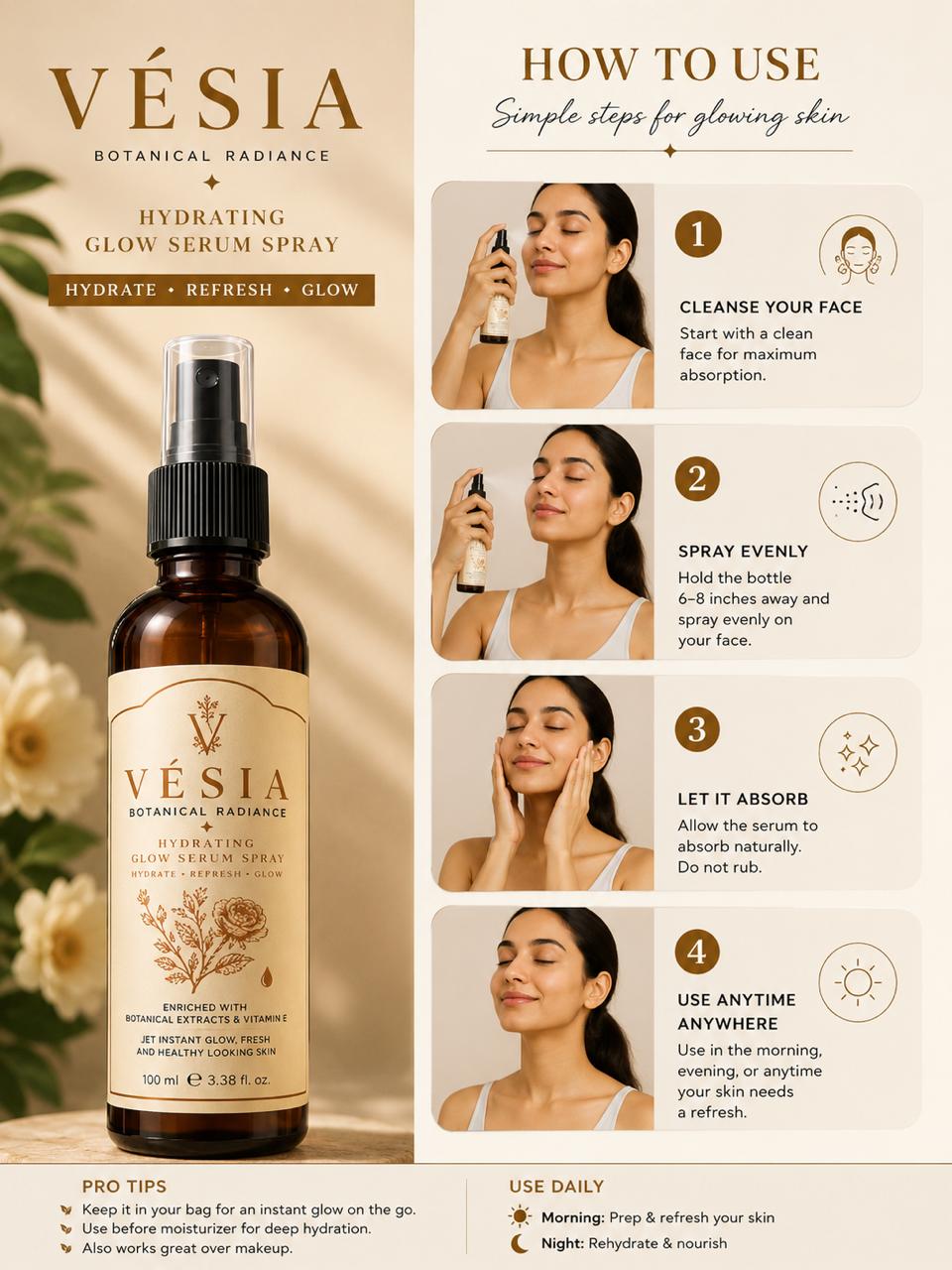 VÉSIA Radiance Veil™ Hydrating Glow Serum Spray